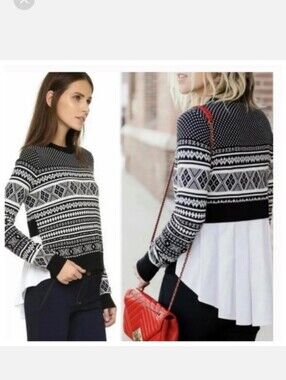 Veronica Beard Alps Mixed Media Sweater Layered Look Fair Isle